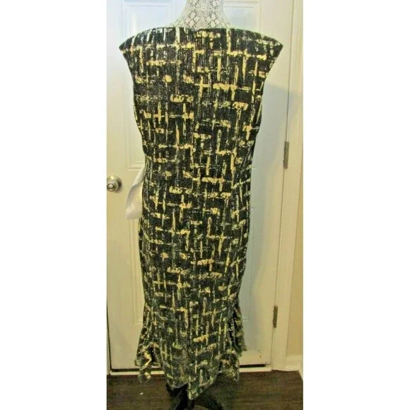 Ieena Mac Duggal Dress NWT Black Gold Metallic Sleeveless Cocktail Midi $380 12